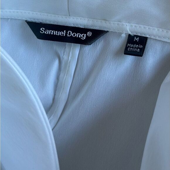 Samuel Dong White Wired Ruffled Collar Long Sleeve Zip Front Blouse Size M - Picture 9 of 9
